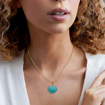 Blue Chalcedony Seashell Pendant Necklace in 18kt Gold Over Sterling