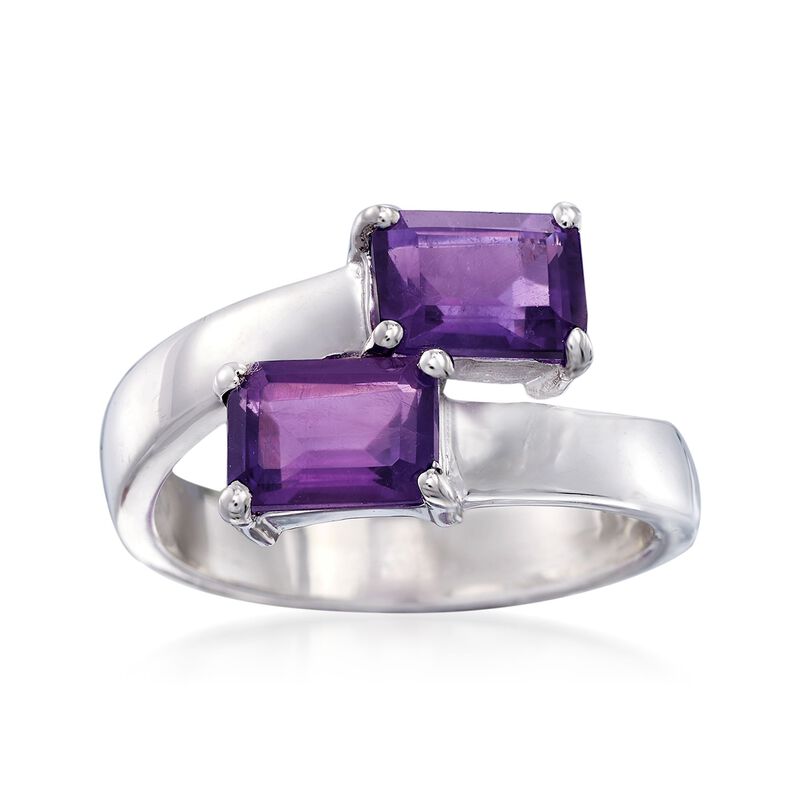 1.90 ct. t.w. Emerald-Cut Amethyst Bypass Ring in Sterling Silver image number 0