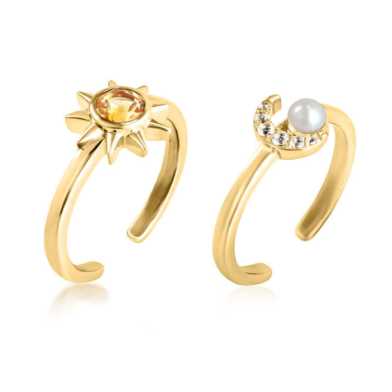 3mm Cultured Pearl and .25 ct. t.w. Multi-Gemstone Jewelry Set: Two Celestial Toe Rings in 18kt Gold Over Sterling  image number 3