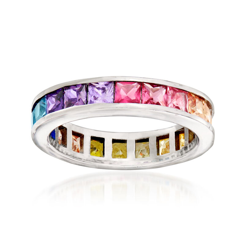 3.00 ct. t.w. Multicolored CZ Eternity Band in Sterling Silver image number 0