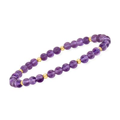 25.00 ct. t.w. Amethyst Bead Stretch Bracelet with 14kt Yellow Gold