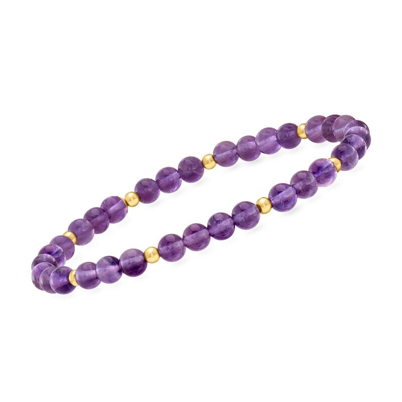25.00 ct. t.w. Amethyst Bead Stretch Bracelet with 14kt Yellow Gold image number 0