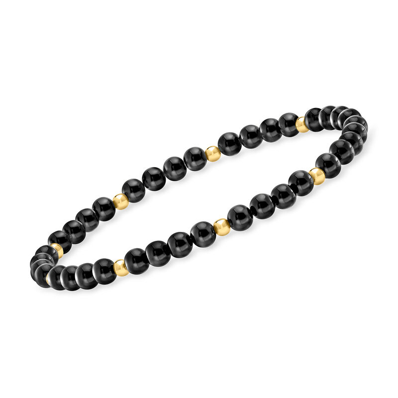 4-4.5mm Onyx Bead Stretch Bracelet with 14kt Yellow Gold image number 0