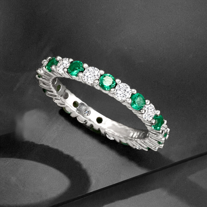 .60 ct. t.w. Simulated Emerald and .60 ct. t.w. CZ Eternity Band in Sterling Silver image number 3