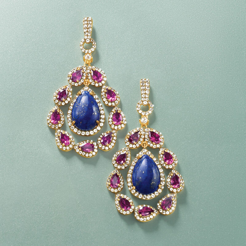 Lapis and 6.99 ct. t.w. Multi-Stone Drop Earrings in 18kt Gold Over Sterling Silver image number 2