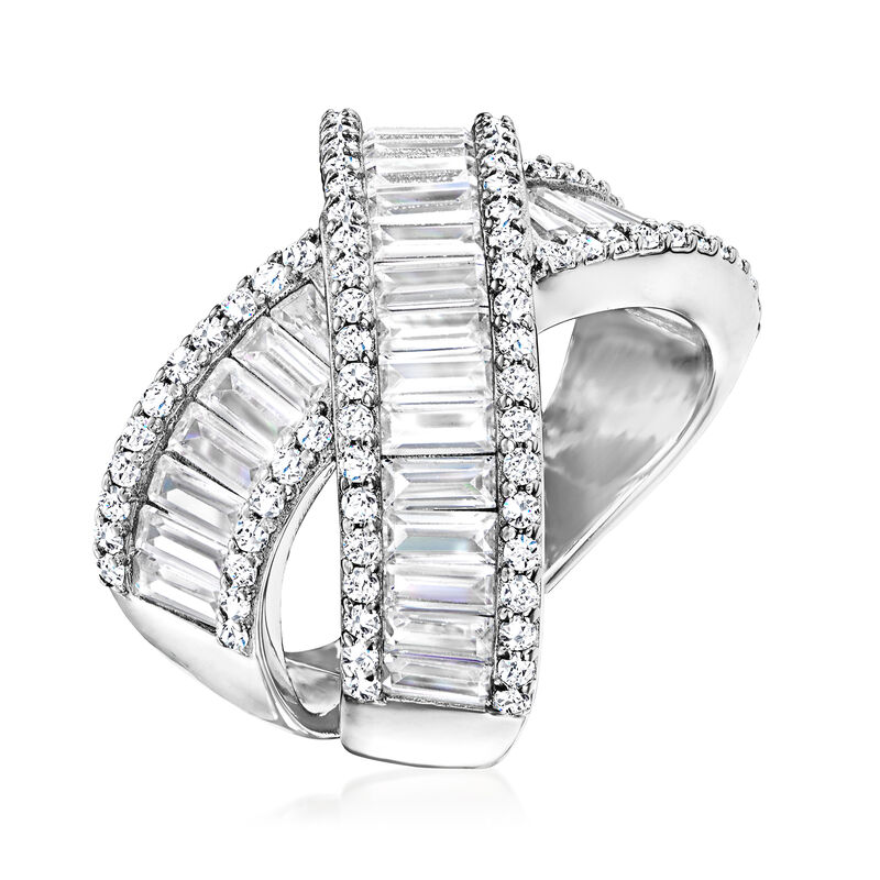 5.60 Baguette and Round CZ Crisscross Ring in Sterling Silver image number 2