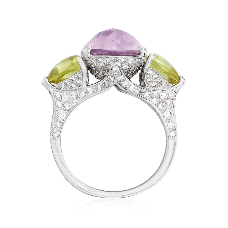 C. 2000 Vintage 5.50 Carat Amethyst and 1.50 ct. t.w. Green Quartz Ring with 1.06 ct. t.w. Diamond in 18kt White Gold image number 3