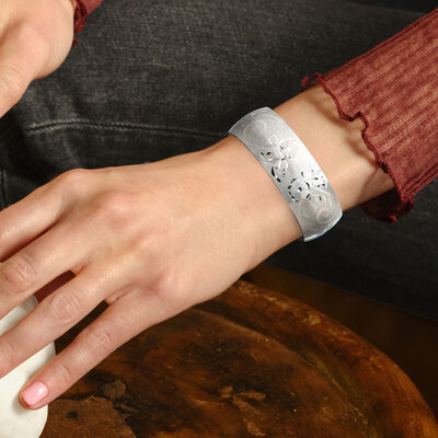 Sterling Silver Floral Wide Cuff Bracelet