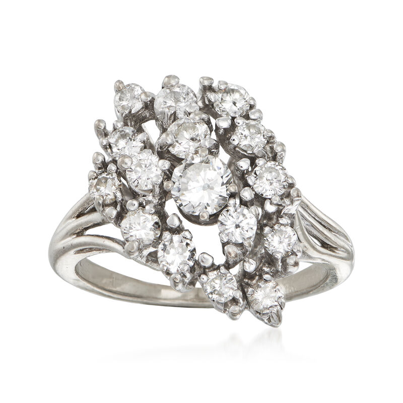 C. 1980 Vintage 1.05 ct. t.w. Diamond Cluster Ring in 14kt White Gold image number 0