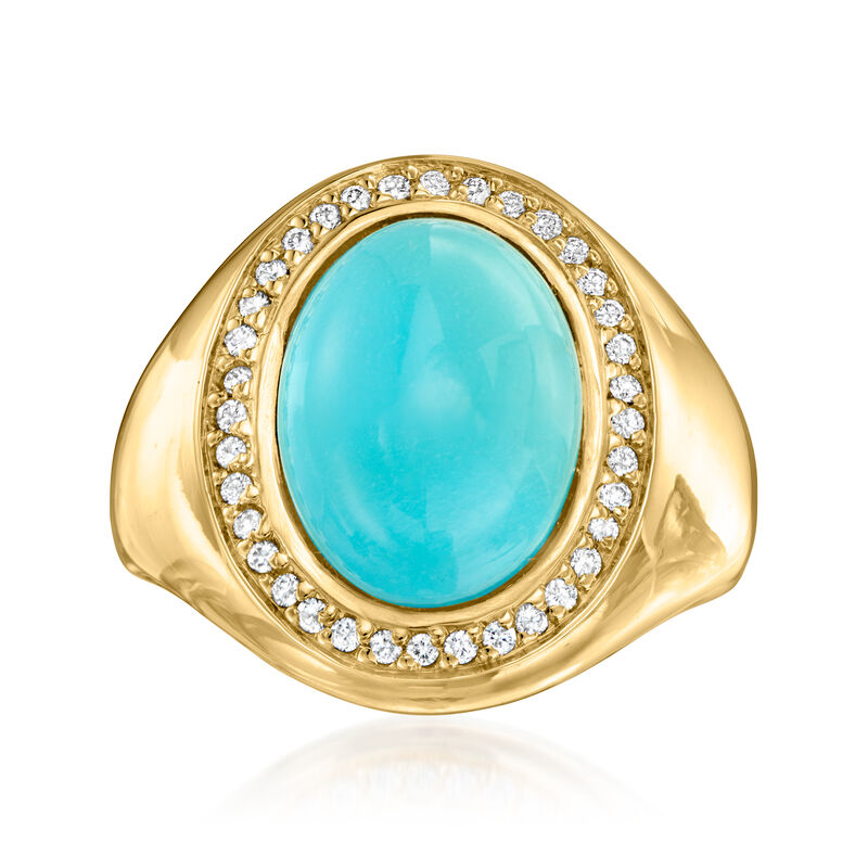 C. 1980 Vintage Kurt Wayne Turquoise and .36 ct. t.w. Diamond Ring in 18kt Yellow Gold image number 0