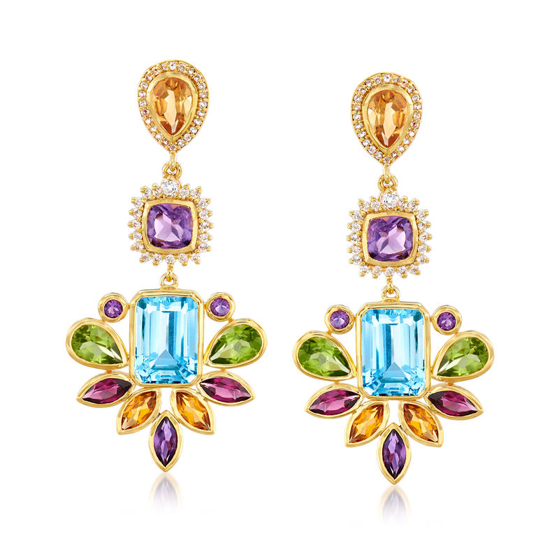 37.30 ct. t.w. Multi-Gemstone Chandelier Drop Earrings in 18kt Gold Over Sterling image number 0