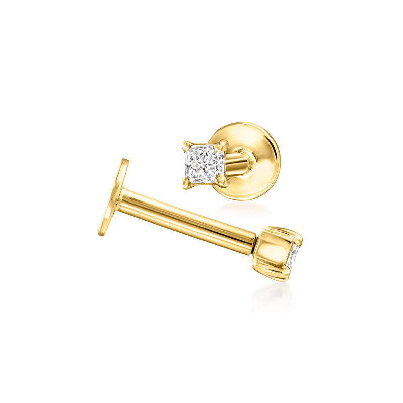 Princess-Cut Lab-Grown Diamond Flat-Back Stud Earrings in 14kt Yellow Gold image number 4