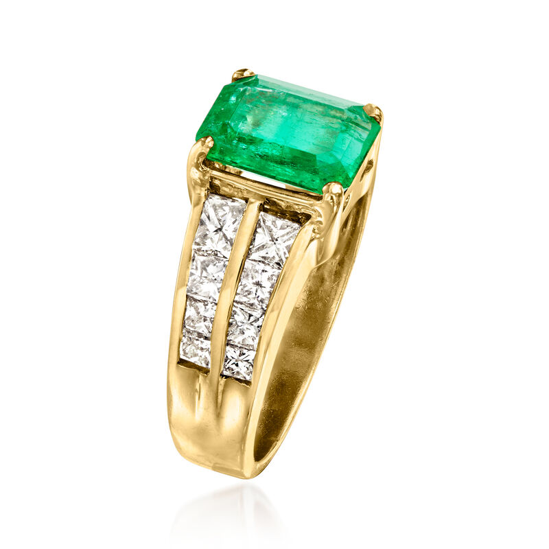 C. 1980 Vintage 2.35 Carat Emerald and 1.15 ct. t.w. Diamond Ring in 14kt Yellow Gold image number 2