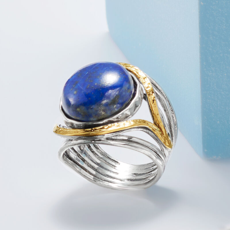 Lapis Ring in Sterling Silver with 14kt Yellow Gold image number 4