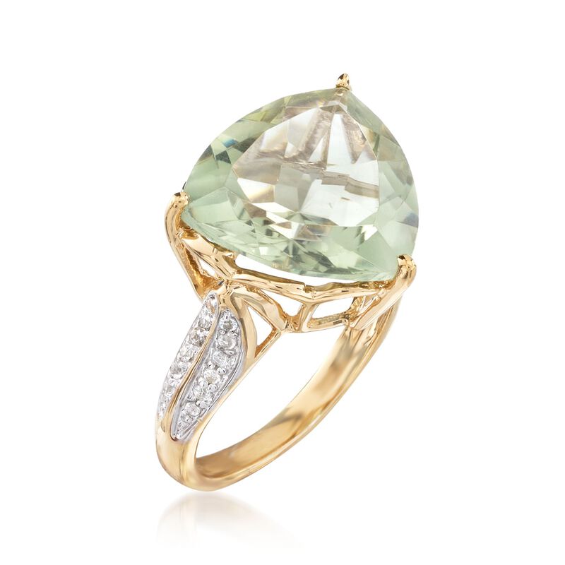 7.50 Carat Prasiolite and .20 ct. t.w. White Topaz Ring in 18kt Gold Over Sterling image number 2