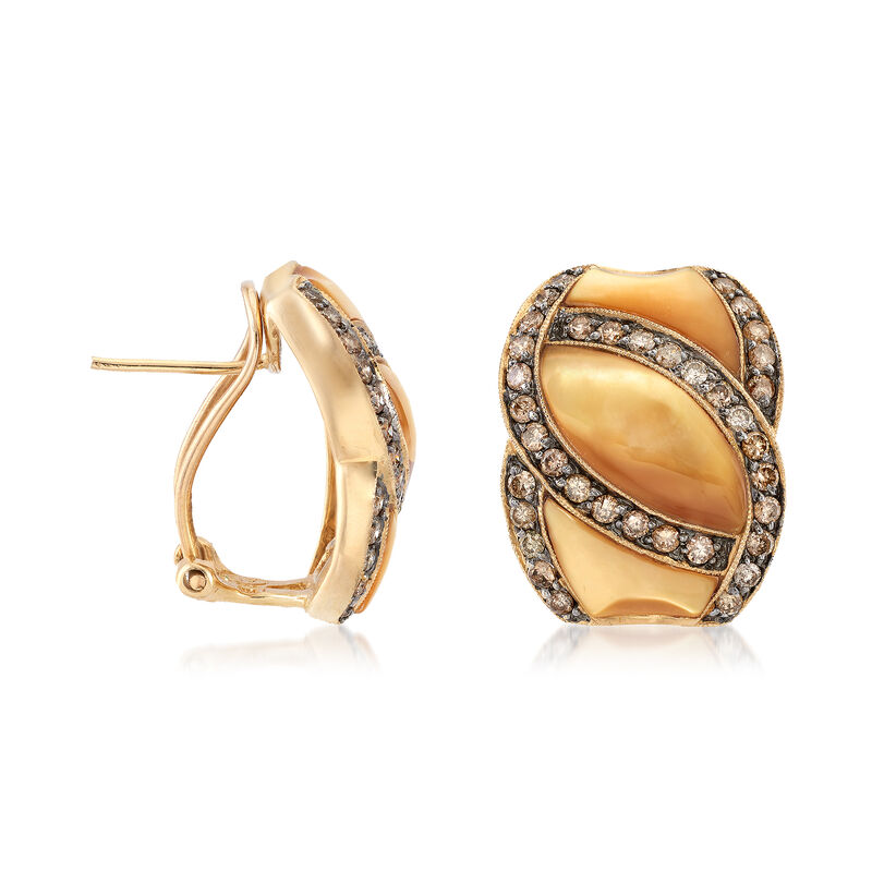 C. 1990 Vintage .95 ct. t.w. Diamond and Mother-Of-Pearl Earrings in 14kt Yellow Gold image number 1