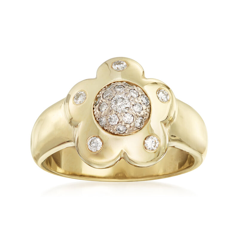 C. 1980 Vintage .75 ct. t.w. Diamond Flower Ring in 14kt Yellow Gold image number 0