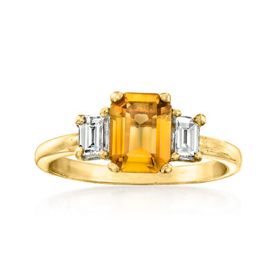 C. 1990 Vintage 1.15 Carat Citrine and .40 ct. t.w. Diamond Ring in 14kt Yellow Gold
