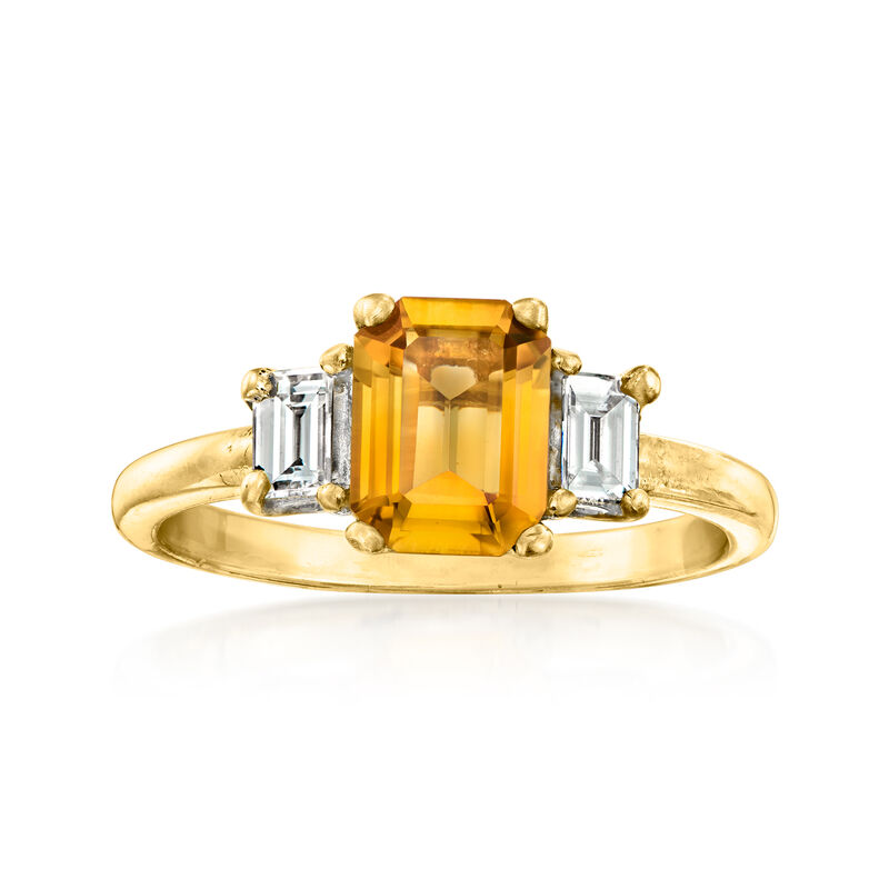 C. 1990 Vintage 1.15 Carat Citrine and .40 ct. t.w. Diamond Ring in 14kt Yellow Gold. Size 6.5 image number 0
