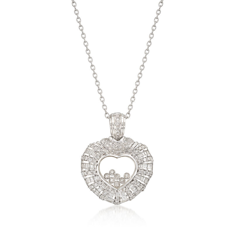 C. 1990 Vintage 3.00 ct. t.w. Floating Diamond Heart Pendant Necklace in 18kt White Gold. 18&quot; image number 1