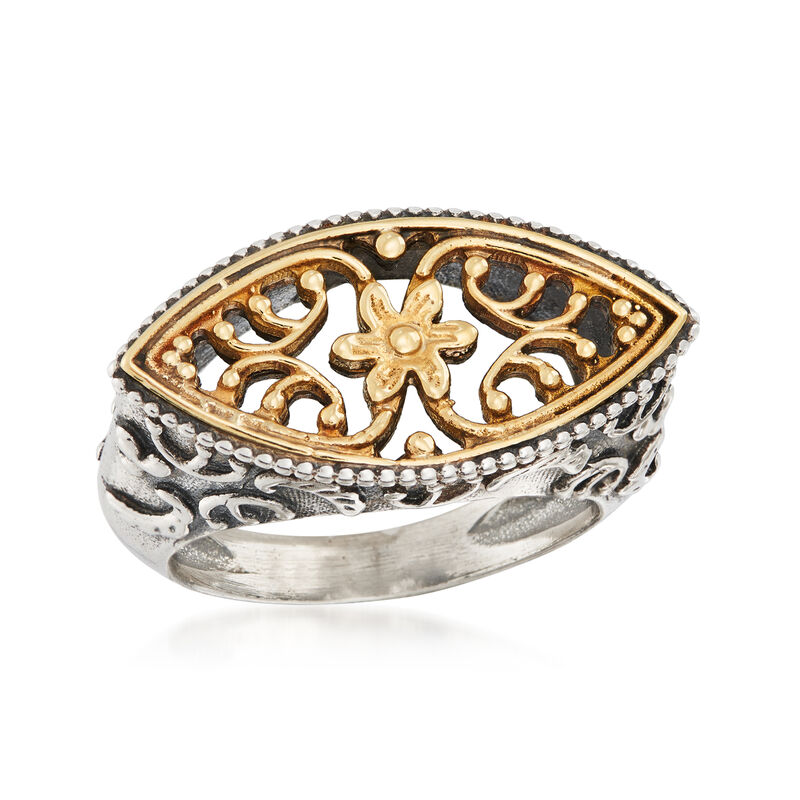 Sterling Silver and 14kt Yellow Gold Floral Filigree Ring image number 3