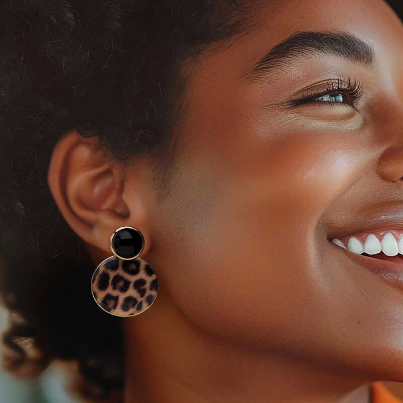 Onyx and Removable Leopard-Print Enamel Drop Earrings in 18kt Gold Over Sterling  image number 1