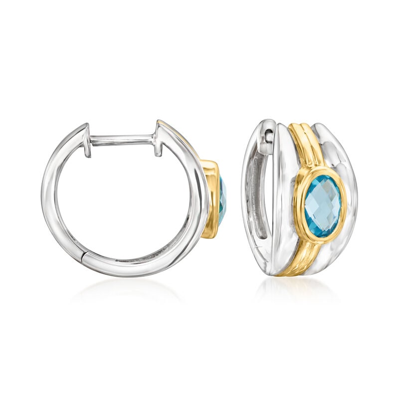 .90 ct. t.w. Swiss Blue Topaz Hoop Earrings in Sterling Silver and 18kt Gold Over Sterling. 1/2" image number 0
