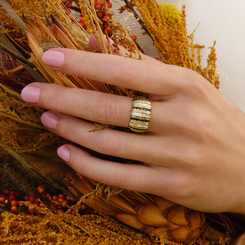 .50 ct. t.w. Sapphire and .41 ct. t.w. Diamond Striped Ring in 14kt Yellow Gold image number 3