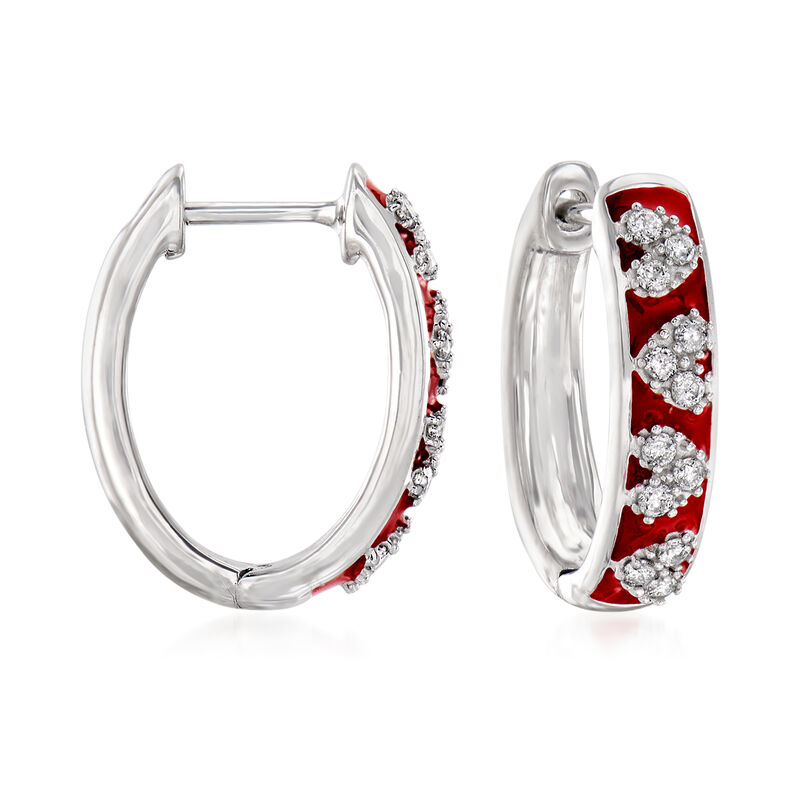 .25 ct. t.w. Diamond and Red Enamel Heart Hoop Earrings in Sterling Silver image number 0