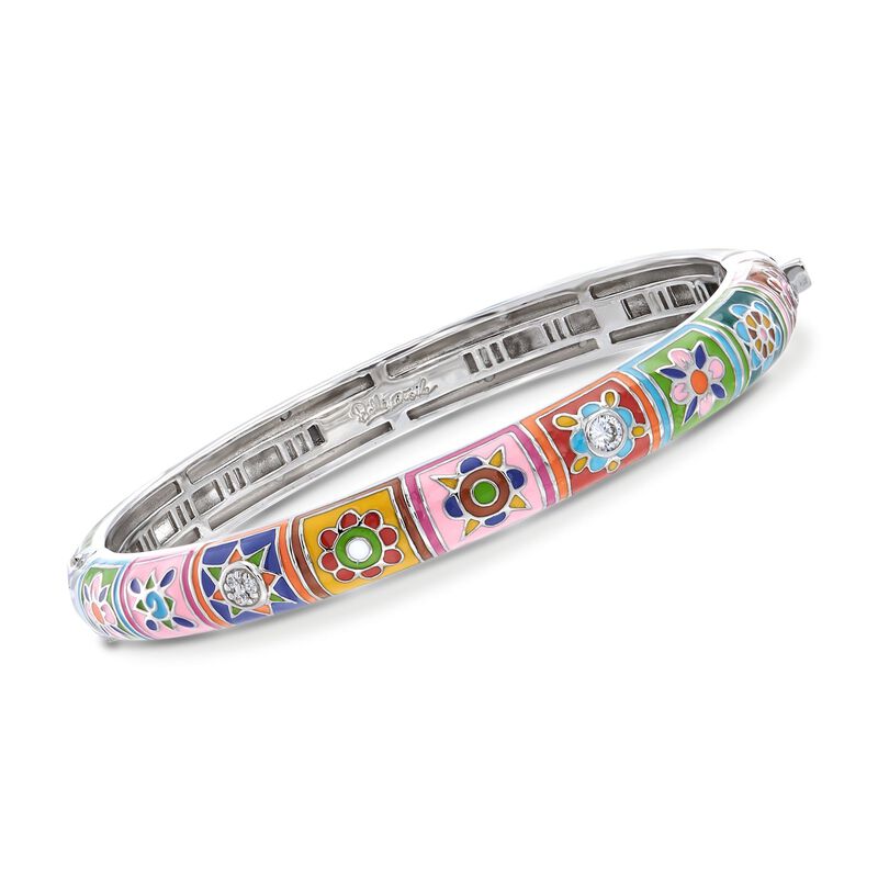 Belle Etoile &quot;Constellations: Bavaria&quot; Multicolored Enamel and .25 ct. t.w. CZ Bangle Bracelet in Sterling Silver image number 0