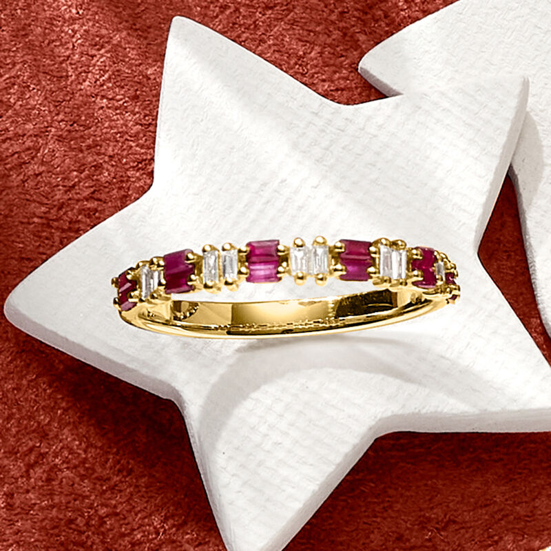 .30 ct. t.w. Ruby and .10 ct. t.w. Diamond Ring in 14kt Yellow Gold. Size 10 image number 2