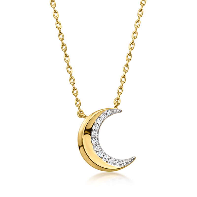 Diamond Crescent Moon Necklace in 18kt Gold Over Sterling. 18" image number 1