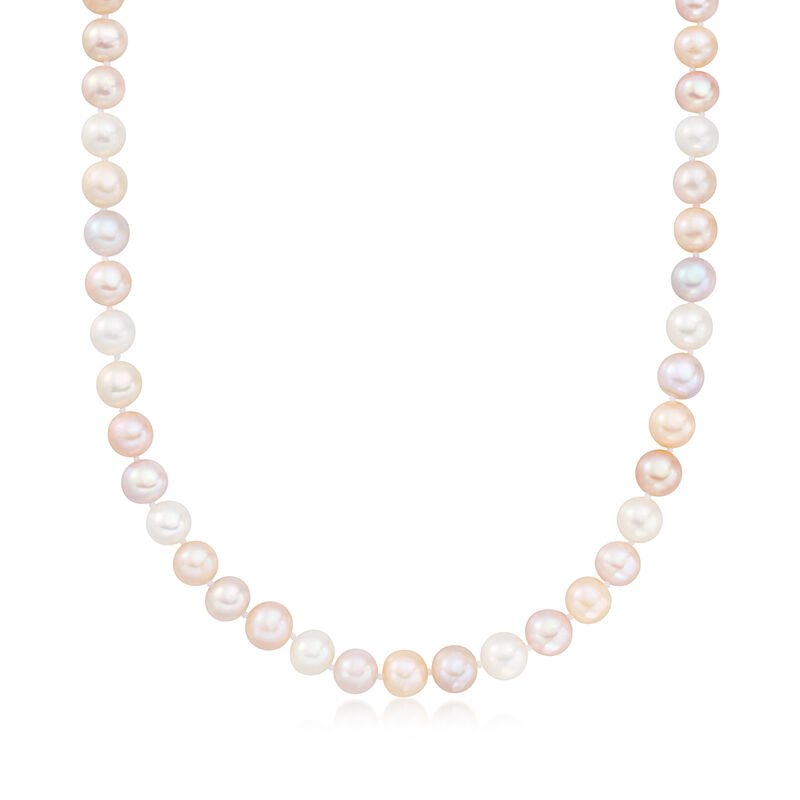 9-9.5mm Multicolored Cultured Pearl Jewelry Set: Necklace and Stud Earrings with Sterling Silver image number 3