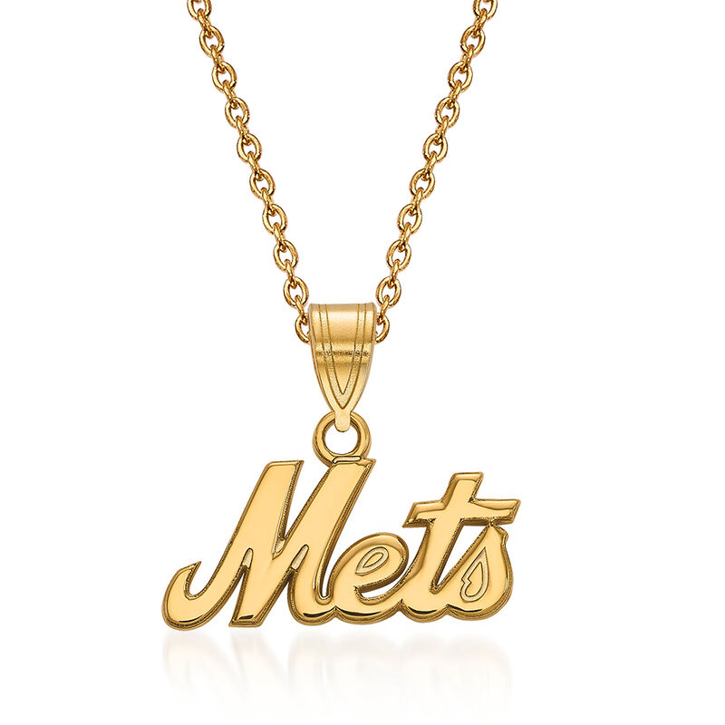 14kt Yellow Gold MLB New York Mets Pendant Necklace. 18&quot; image number 0