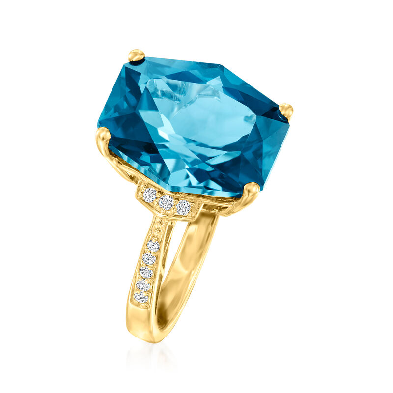 10.00 Carat London Blue Topaz and .11 ct. t.w. Diamond Ring in 14kt Yellow Gold image number 2