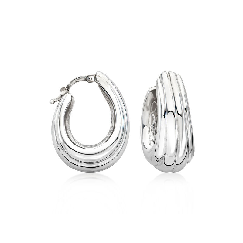 Italian Sterling Silver Ribbed Hoop Earrings. 1&quot; image number 0