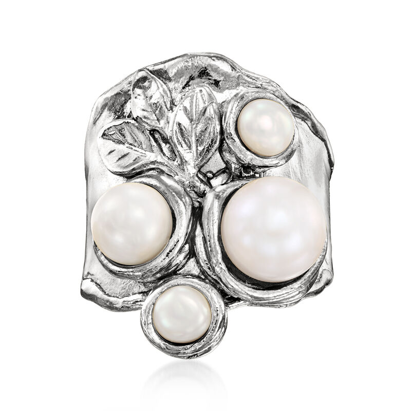 4-8mm Cultured Pearl Leaf Ring in Sterling Silver image number 0