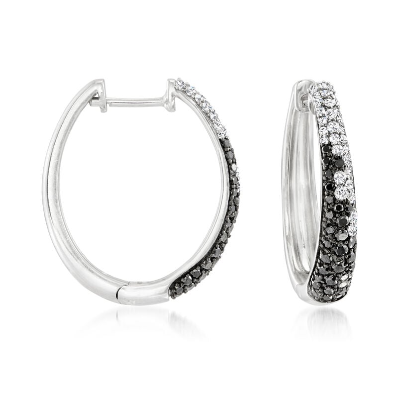 .75 ct. t.w. Black and White Diamond Hoop Earrings in Sterling Silver image number 0