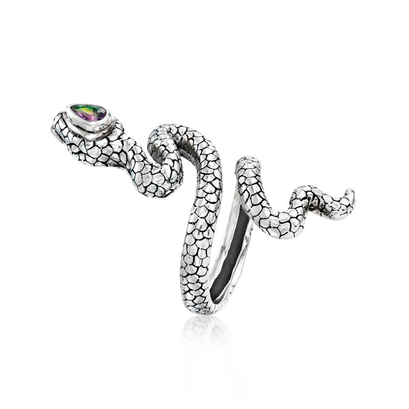 .20 Carat Multicolored Quartz Bali-Style Snake Ring in Sterling Silver image number 2