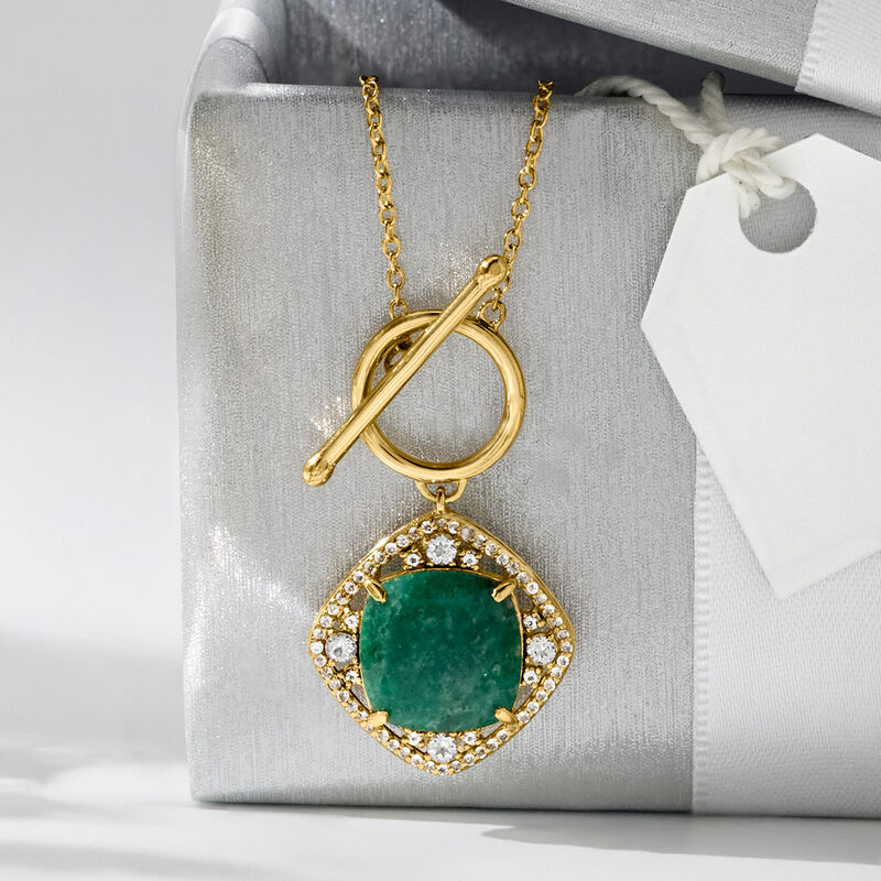 6.50 Carat Emerald and .70 ct. t.w. White Topaz Toggle Necklace in 18kt Gold Over Sterling image number 2