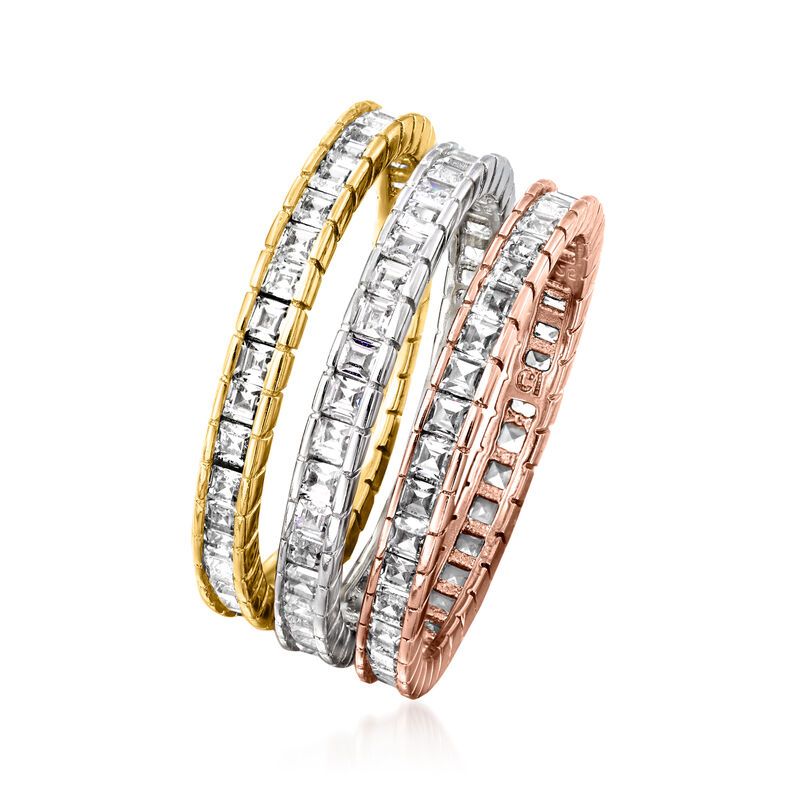 1.60 ct. t.w. CZ Jewelry Set: Three Rings in Rose and Yellow 18kt Gold Over Sterling and Sterling Silver image number 2