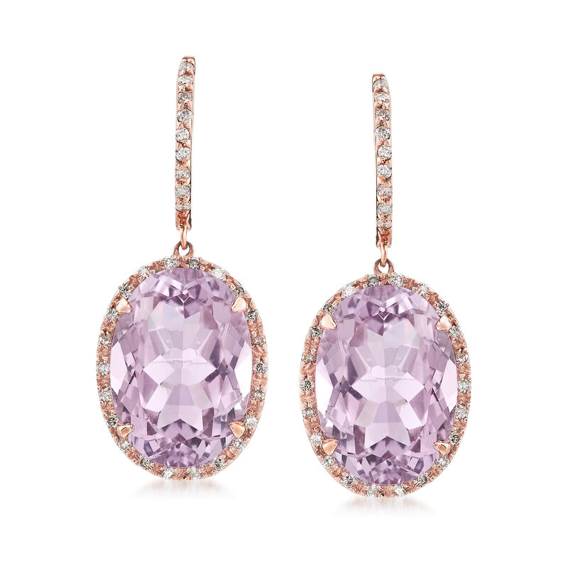 12.00 ct. t.w. Amethyst and .33 ct. t.w. Diamond Drop Earrings in 14kt Rose Gold image number 0