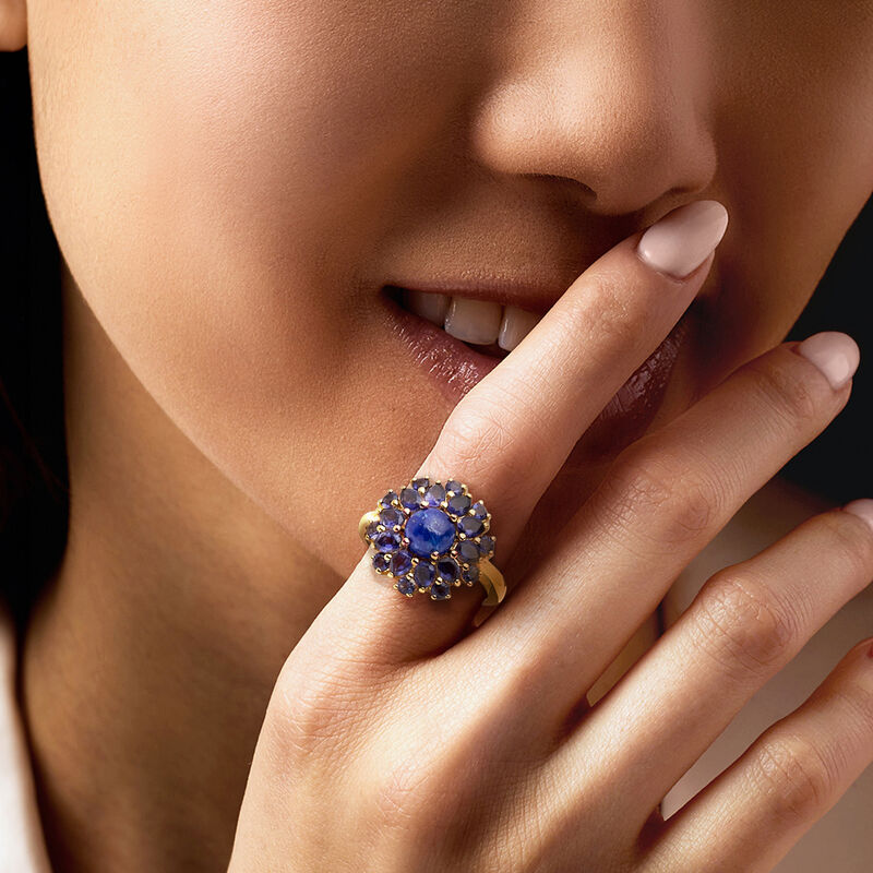 Lapis and 1.80 ct. t.w. Iolite Cluster Ring in 18kt Gold Over Sterling image number 1