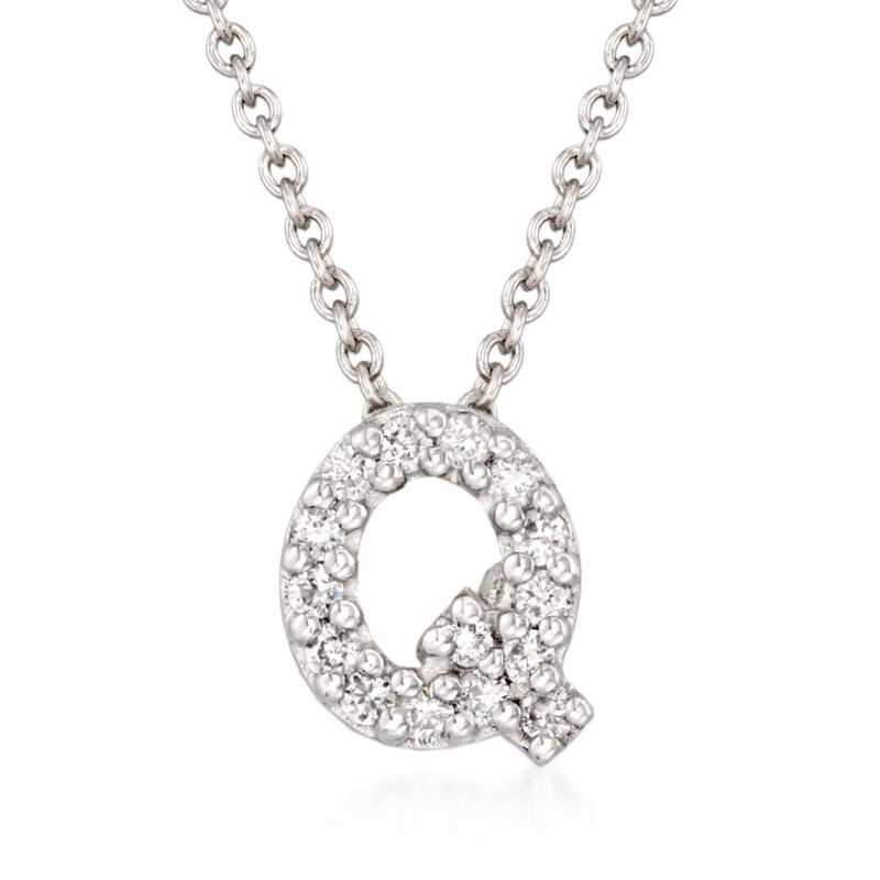 Q - Roberto Coin "Love Letter" Diamond Initial Pendant Necklace in 18kt White Gold. 16"  image number 0