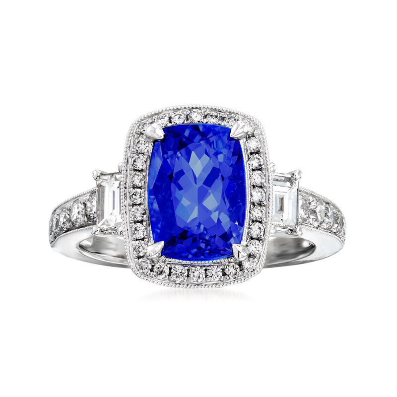 3.00 Carat Tanzanite and .83 ct. t.w. Diamond Ring in 18kt White Gold. Size 7 image number 0