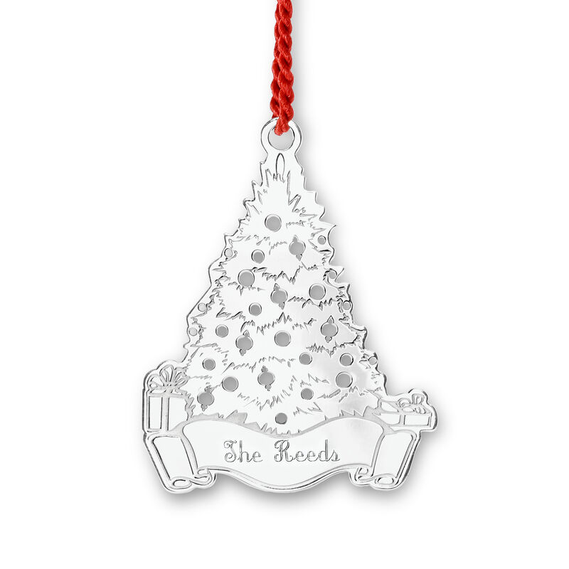 Sterling Silver Personalized Rhodium-Plated Christmas Tree Ornament image number 0