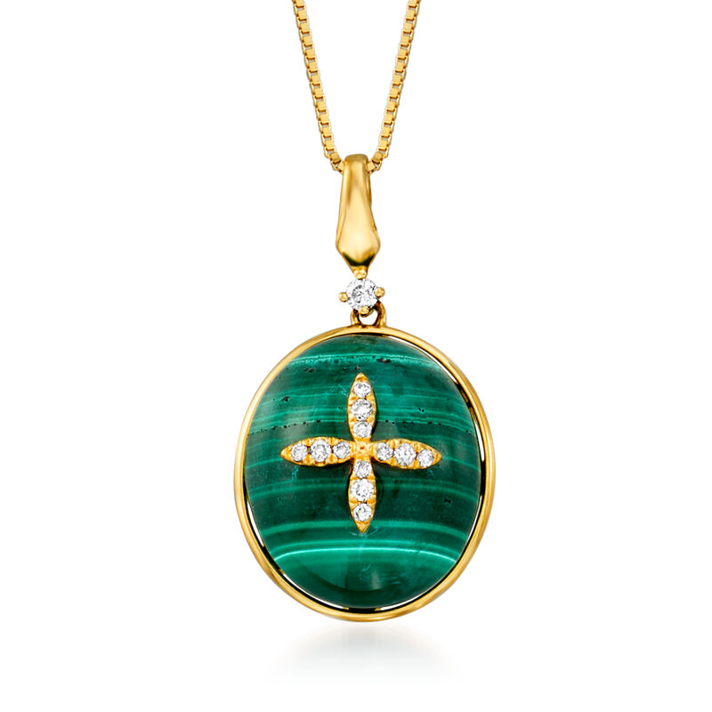 Malachite Pendant Necklace with Diamond Accents in 14kt Yellow Gold image number 0