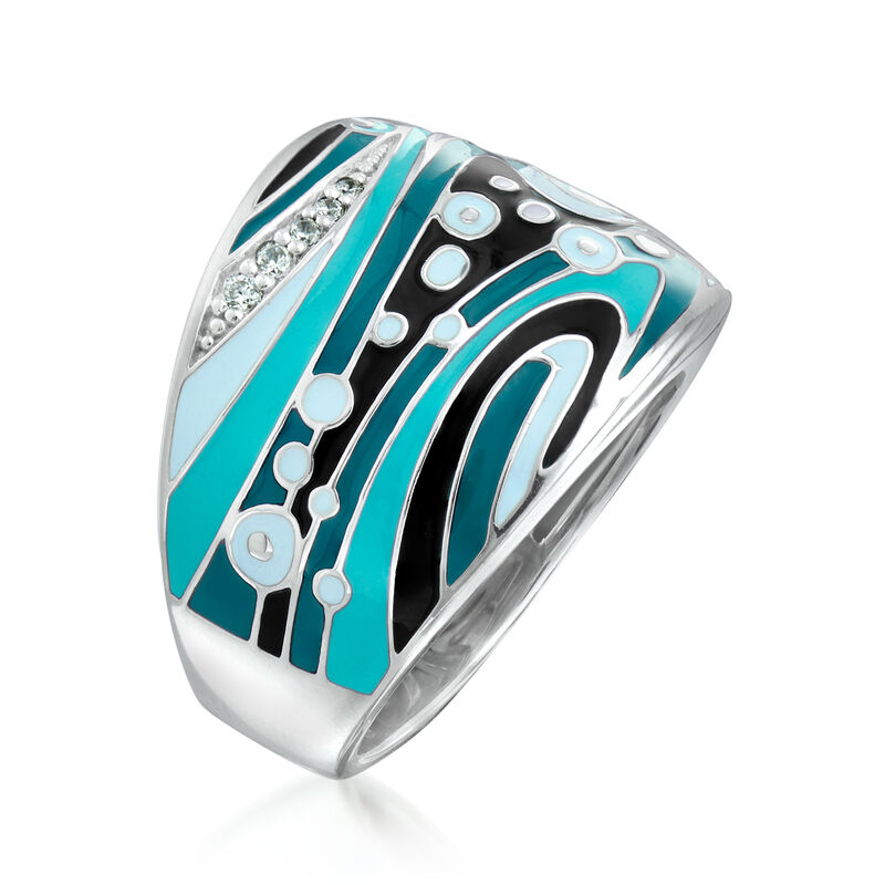 Belle Etoile &quot;Calypso&quot; Turquoise and Multicolored Enamel Ring with CZ Accents in Sterling Silver image number 2