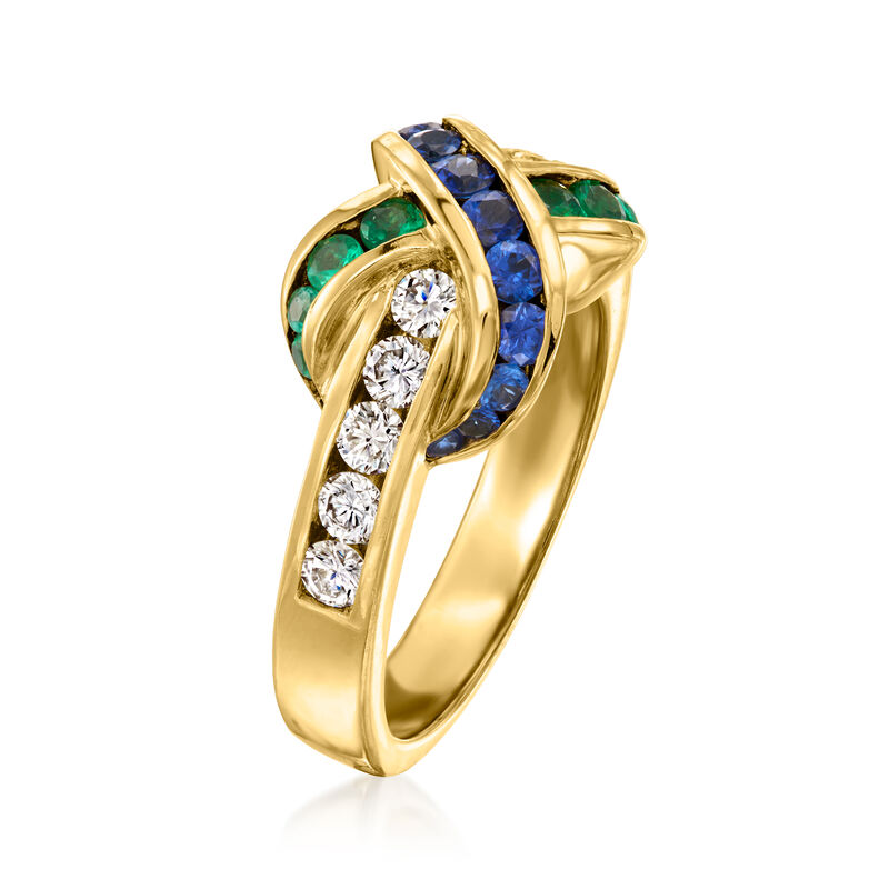 C. 1980 Vintage Charles Krypell .60 ct. t.w. Diamond, .55 ct. t.w. Sapphire and .25 ct. t.w. Emerald X Ring in 18kt Yellow Gold. Size 7.25 image number 2