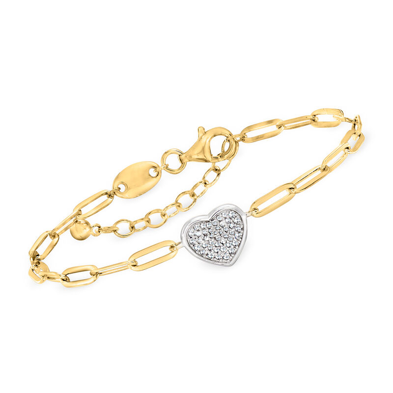 Charles Garnier.28 ct. t.w. CZ Heart Paper Clip Link Bracelet in 18kt Gold Over Sterling. 7" image number 0
